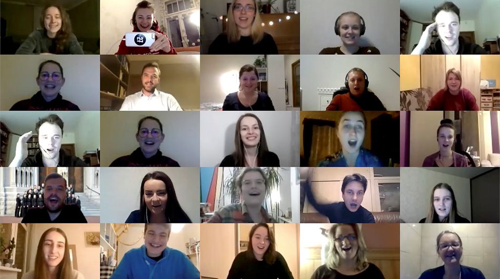 Many have gone online to maintain their hobbies and pursuits – like this Latvian choir meeting up on Zoom.